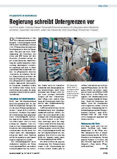 Vorschauseite 1: Pflegekräfte im Krankenhaus: Regierung schreibt Untergrenzen vor