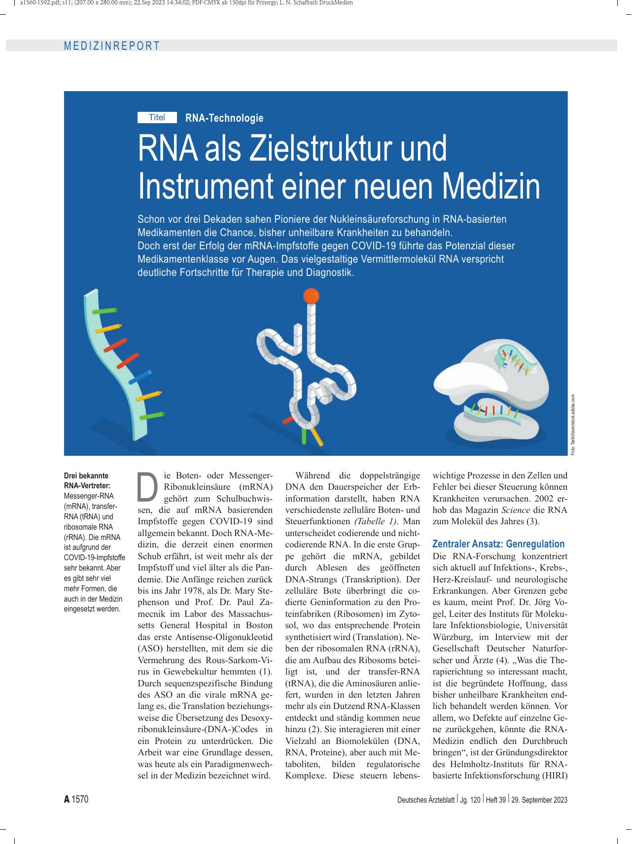 Vorschauseite 1: RNA-Technologie: RNA als Zielstruktur und Instrument einer neuen Medizin