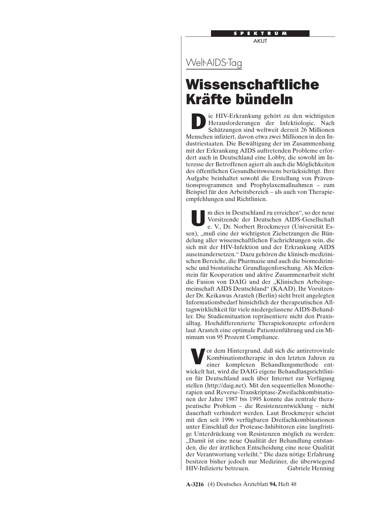 Vorschauseite 1: Welt-AIDS-Tag: Wissenschaftliche Kräfte bündeln