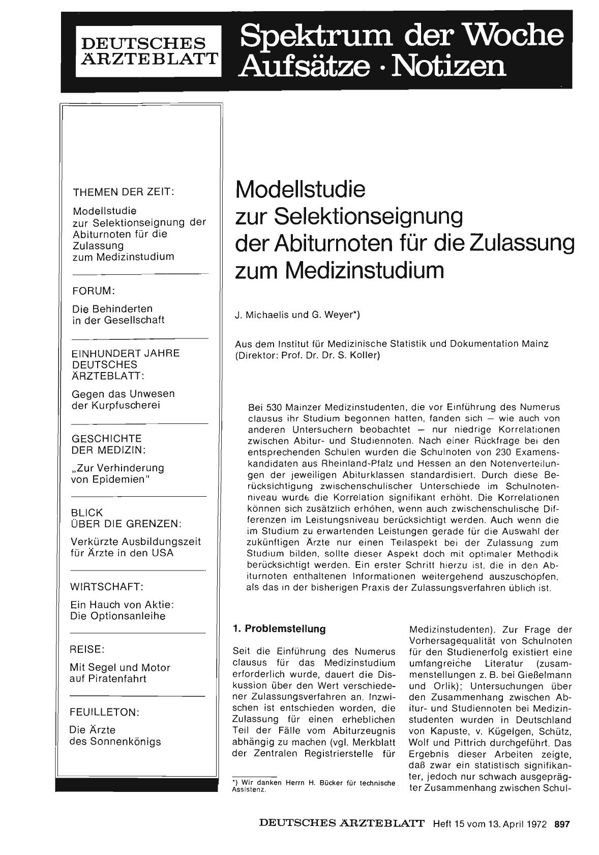 Vorschauseite 1: Modellstudie zur Selektionseignung der Abiturnoten für die Zulassung zum Medizinstudium
