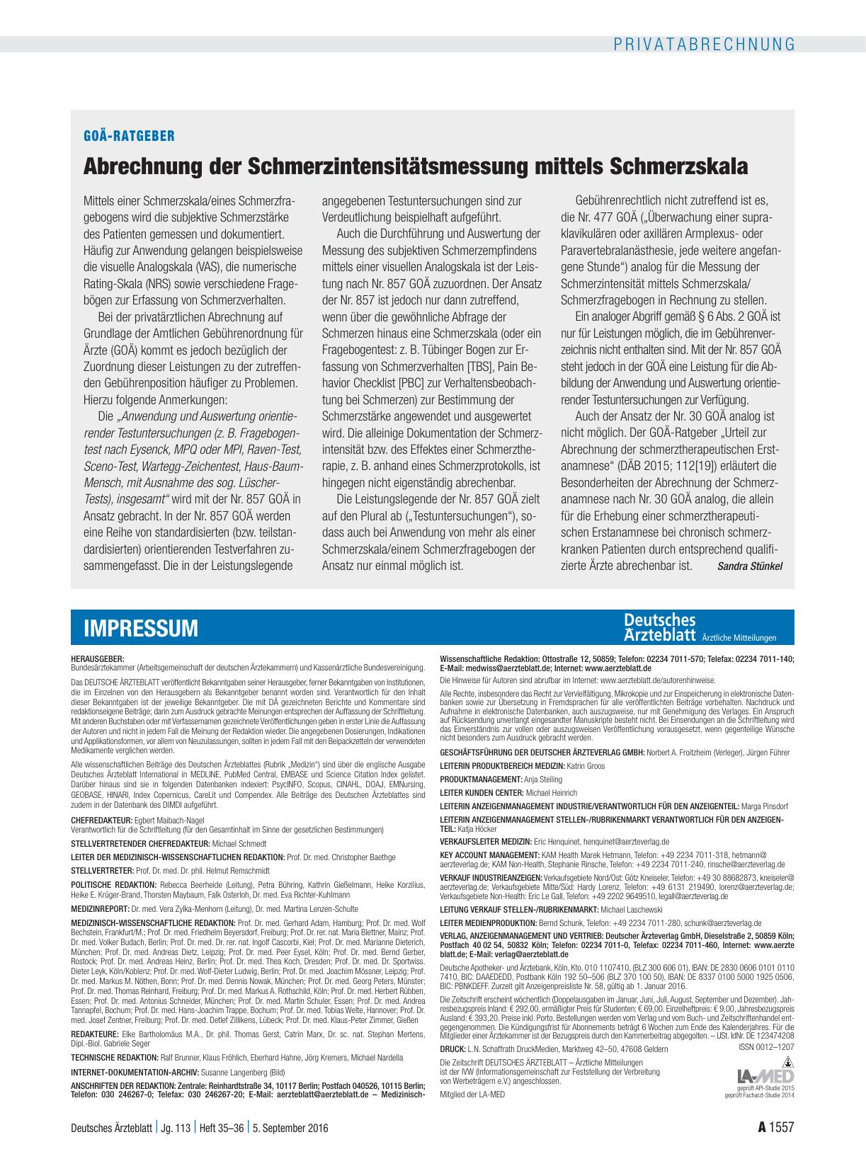 Vorschauseite 1: GOÄ-Ratgeber: Abrechnung der Schmerzintensitätsmessung mittels Schmerzskala