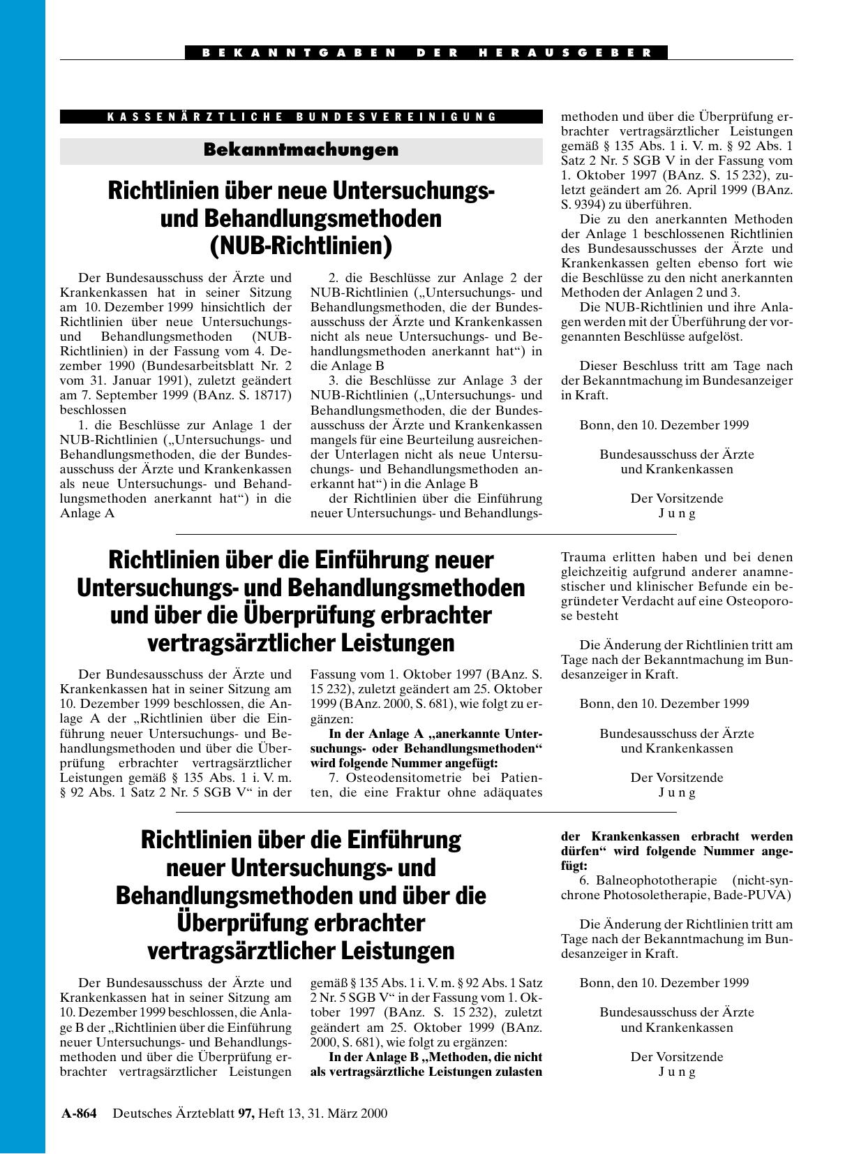 Vorschauseite 1: Richtlinien über die Einführung neuer Untersuchungsund Behandlungsmethoden und über die Überprüfung erbrachter vertragsärztlicher Leistungen