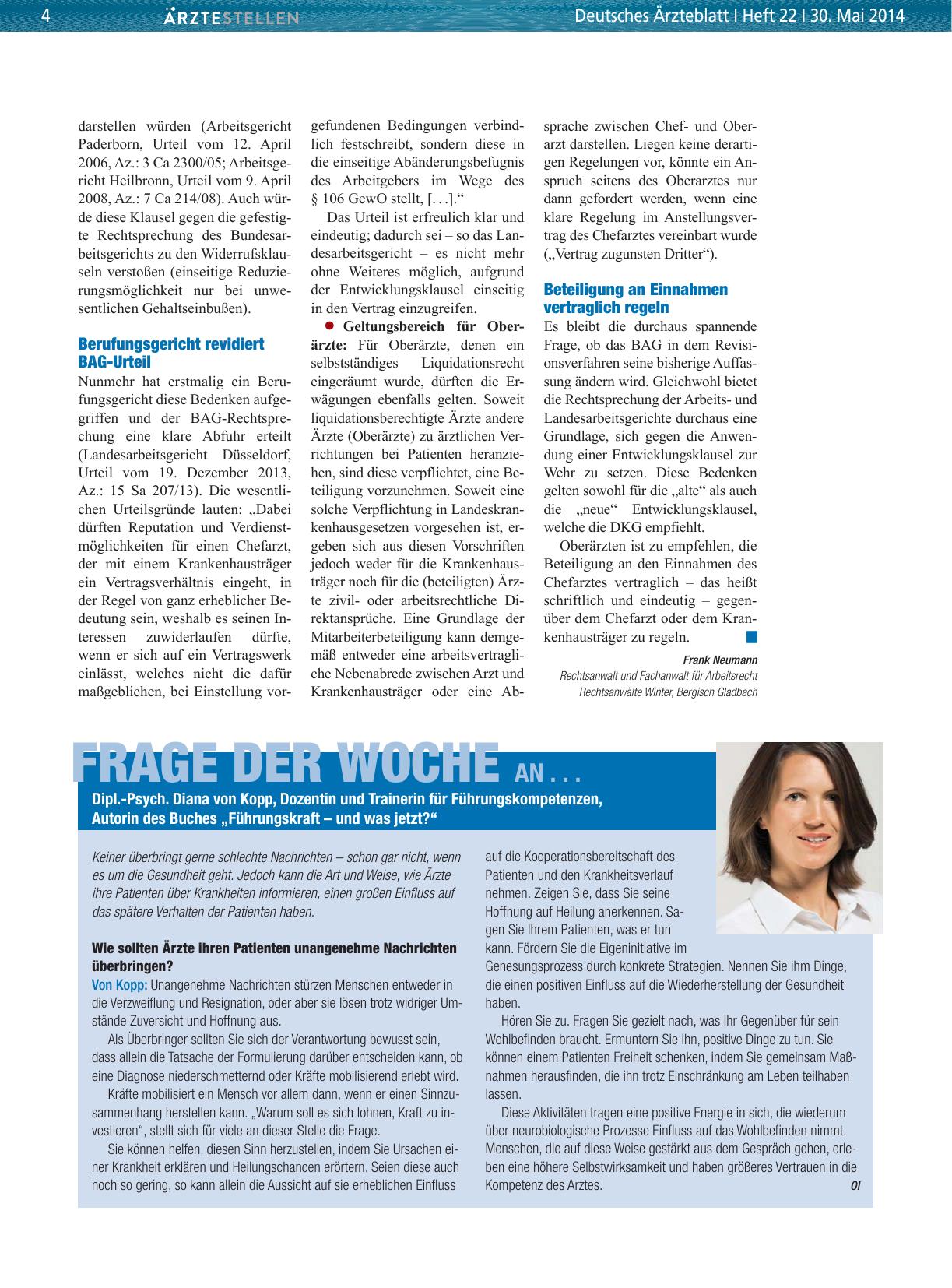 Vorschauseite 1: Frage der Woche an. .. Dipl. -Psych. Diana von Kopp, Dozentin und Trainerin für Führungskompetenzen, Autorin des Buches „Führungskraft – und was jetzt? “