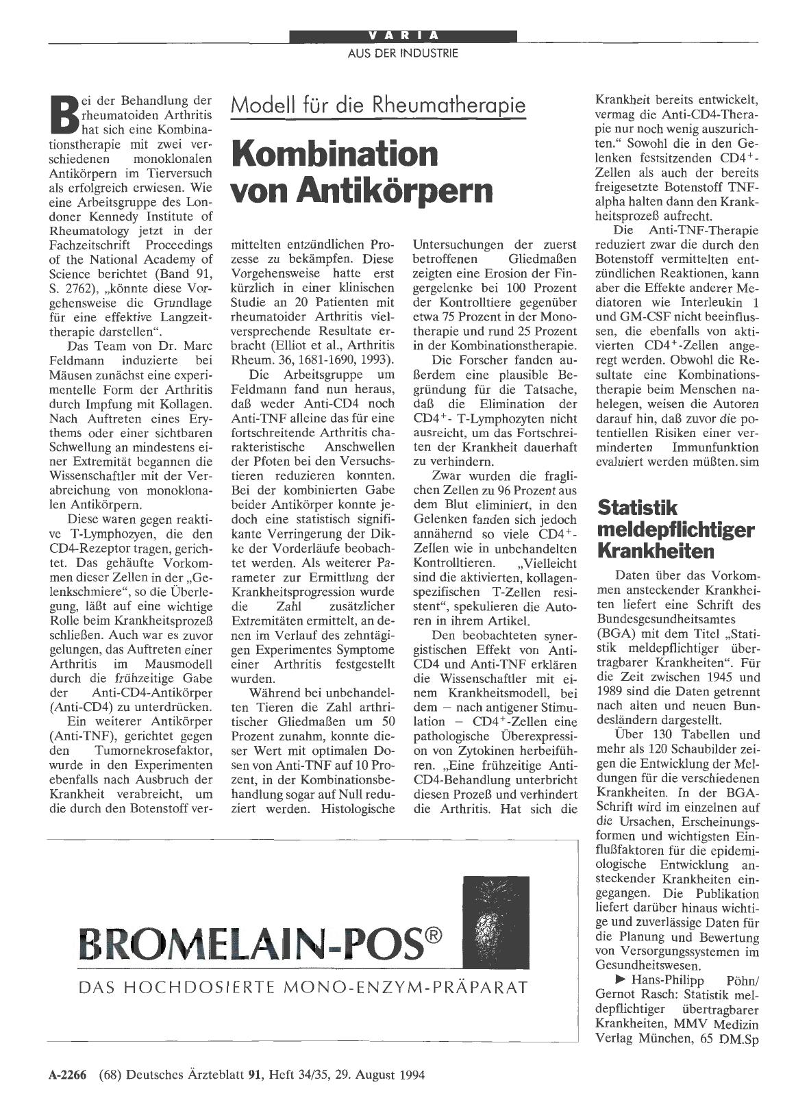Vorschauseite 1: Modell für die Rheumatherapie Kombination von Antikörpern
