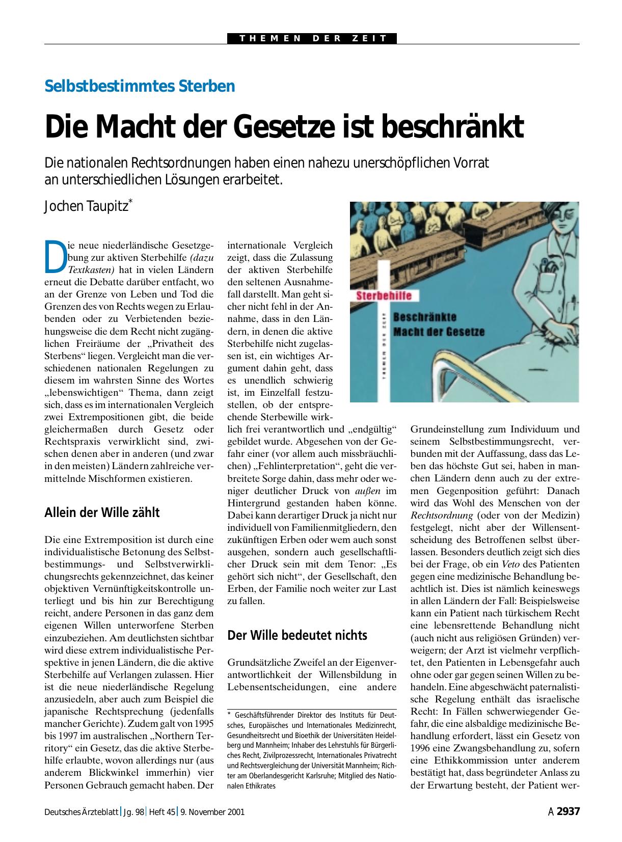 Vorschauseite 1: Selbstbestimmtes Sterben: Die Macht der Gesetze ist beschränkt