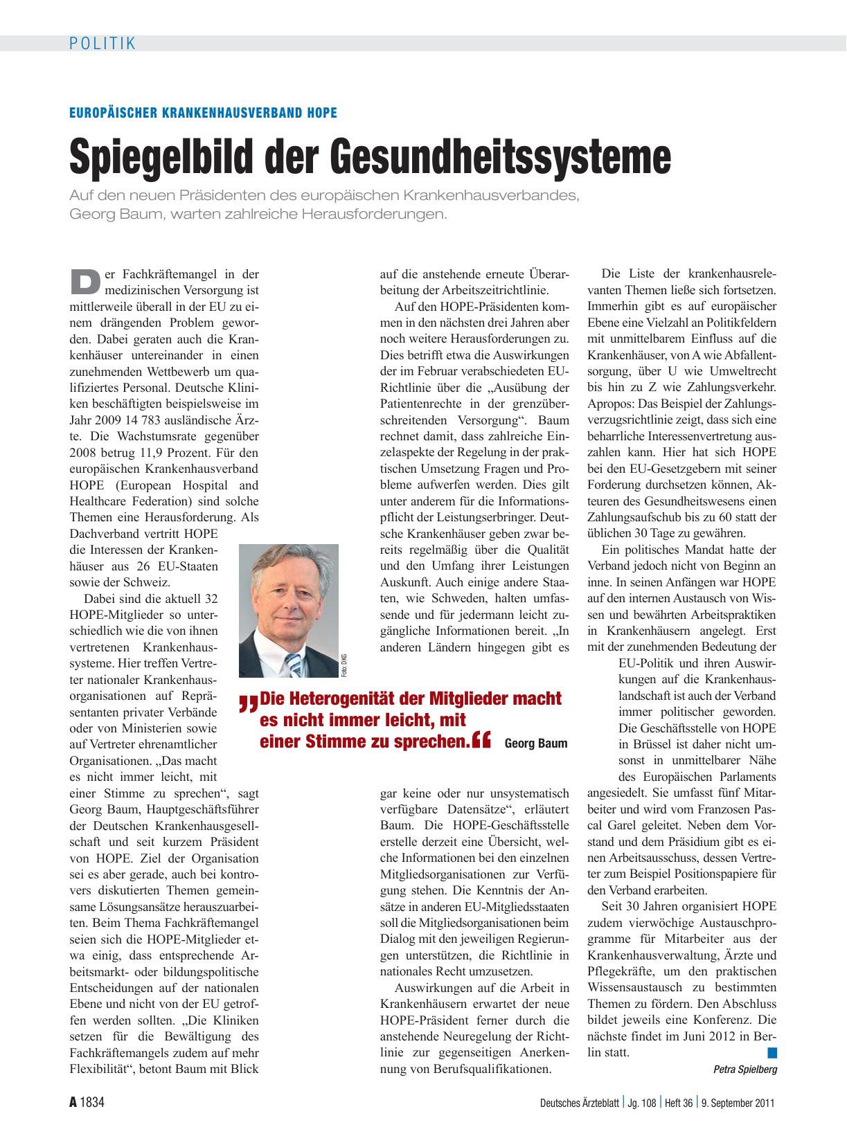 Vorschauseite 1: Europäischer Krankenhausverband HOPE: Spiegelbild der Gesundheitssysteme
