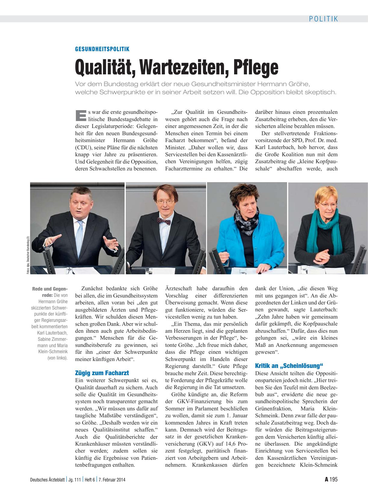 Vorschauseite 1: Gesundheitspolitik: Qualität, Wartezeiten, Pflege