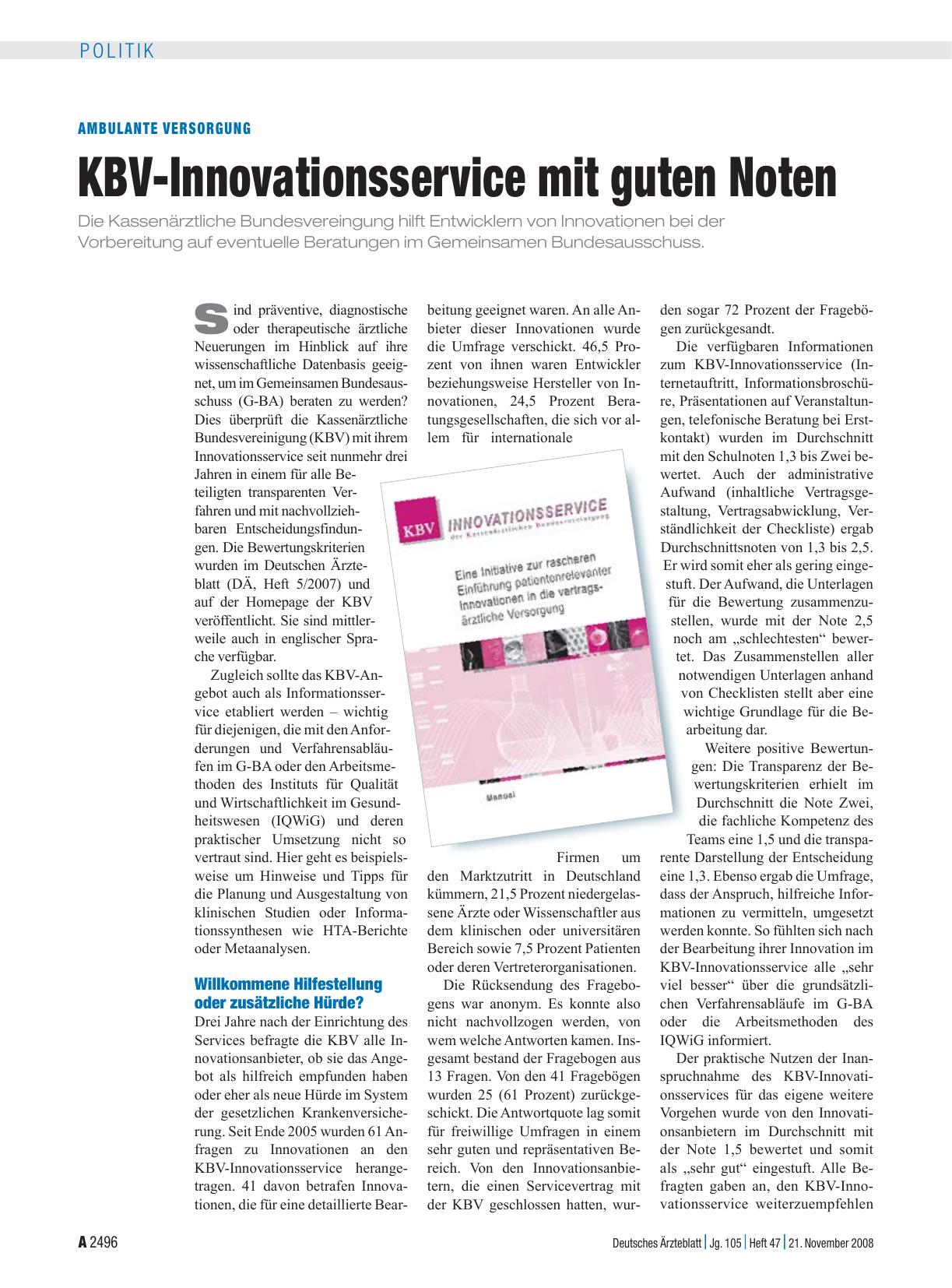 Vorschauseite 1: Ambulante Versorgung: KBV-Innovationsservice mit guten Noten