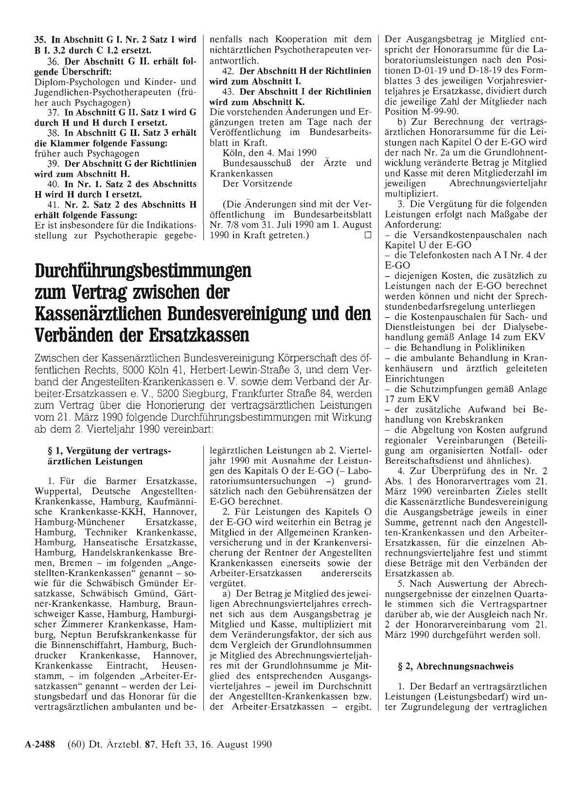 Vorschauseite 1: Durchführungsbestimmungen zum Vertrag zwischen der Kassenärztlichen Bundesvereinigung und den Verbänden der Ersatzkassen