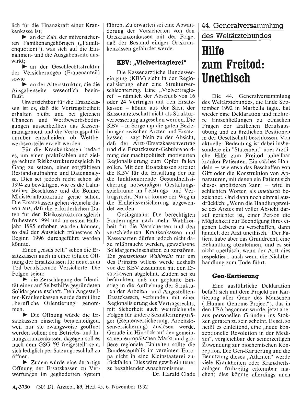 Vorschauseite 1: 44. Generalversammlung des Weltärztebundes: Hilfe zum Freitod: Unethisch