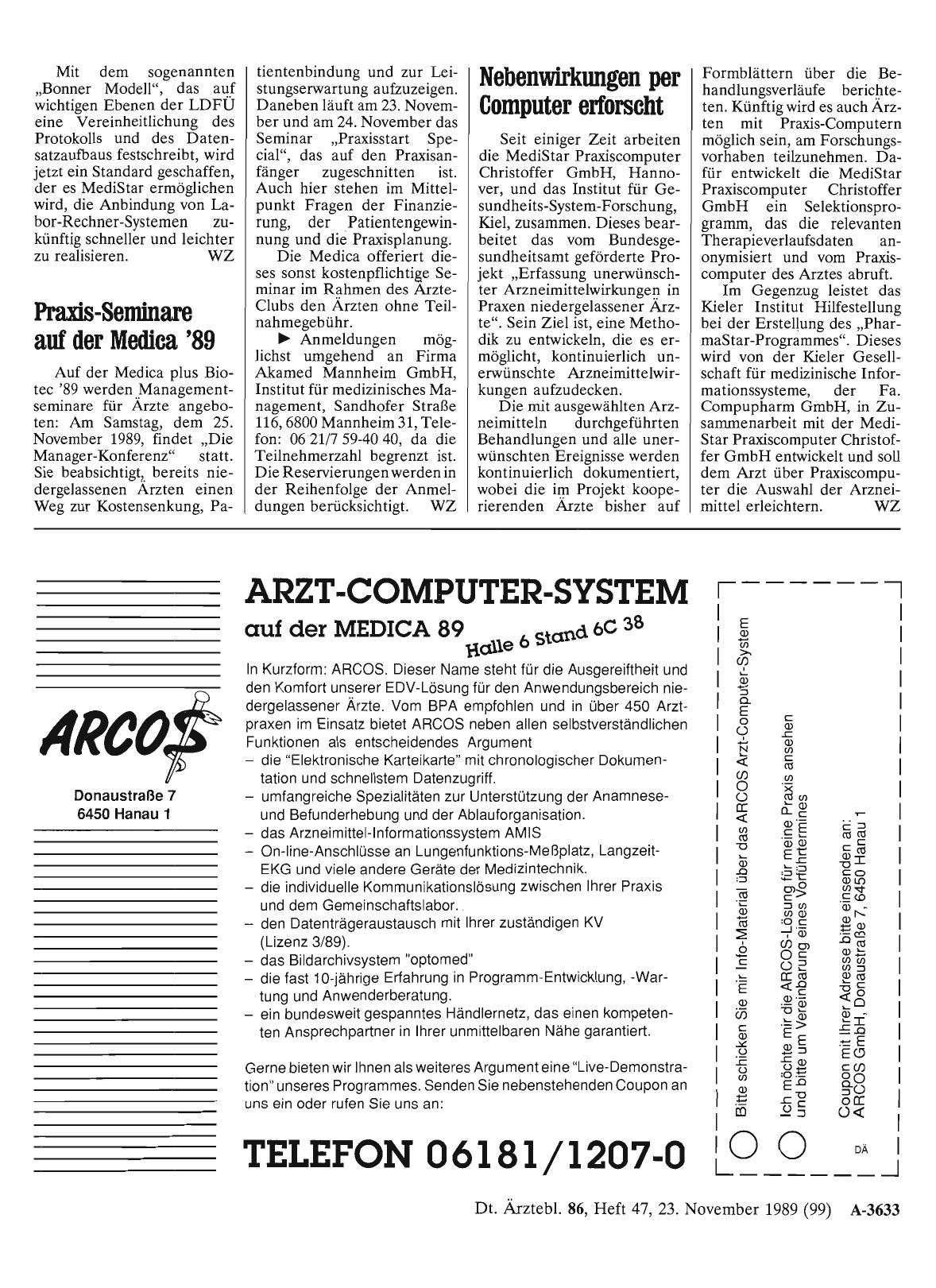 Vorschauseite 1: Praxis-Seminare auf der Medica '89
