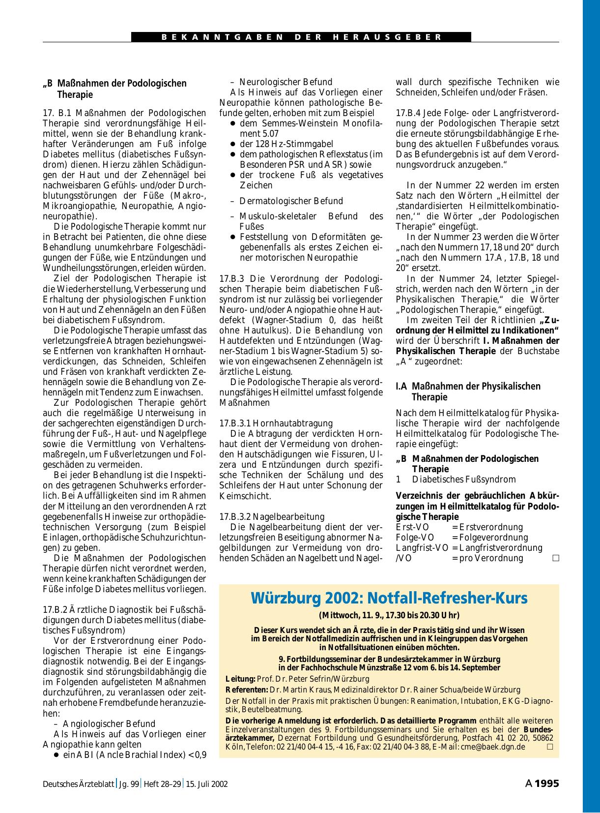 Vorschauseite 1: Würzburg 2002: Notfall-Refresher-Kurs