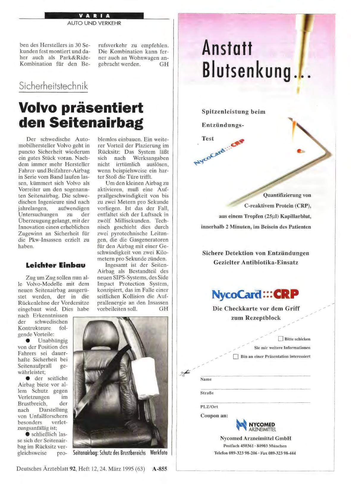 Vorschauseite 1: Sicherheitstechnik: Volvo präsentiert den Seitenairbag