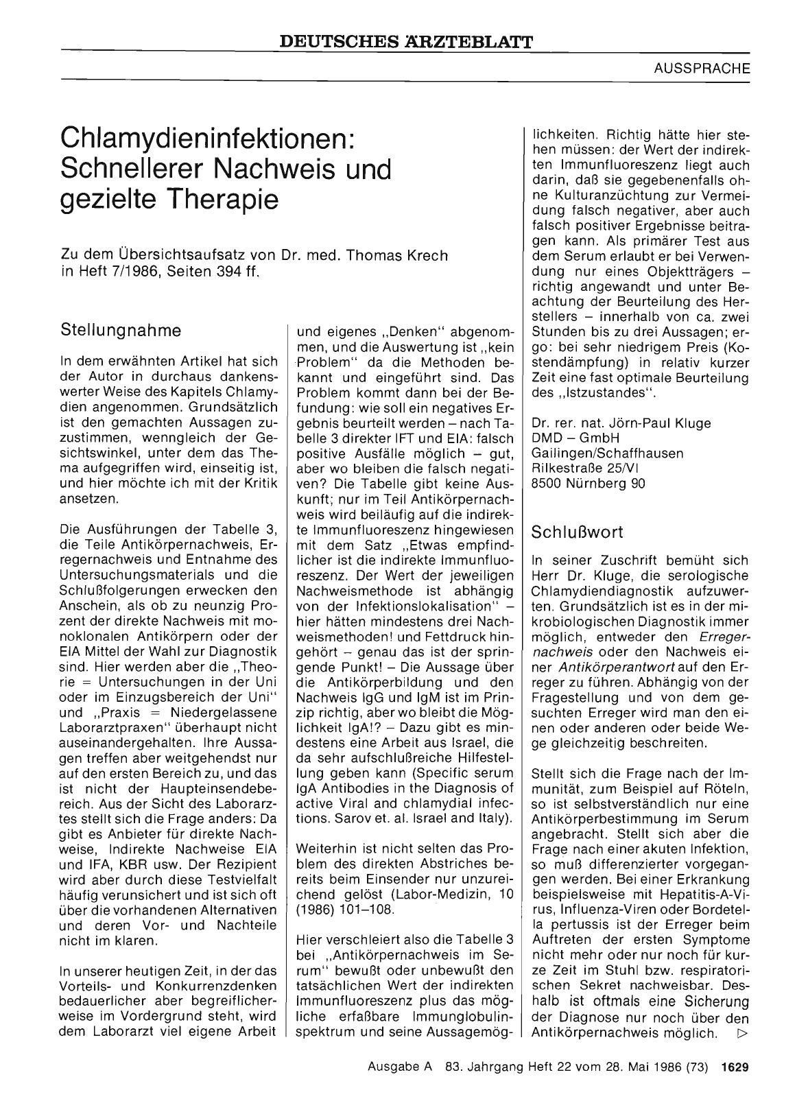Vorschauseite 1: Chlamydieninfektionen: Schnellerer Nachweis und gezielte Therapie: Schlußwort
