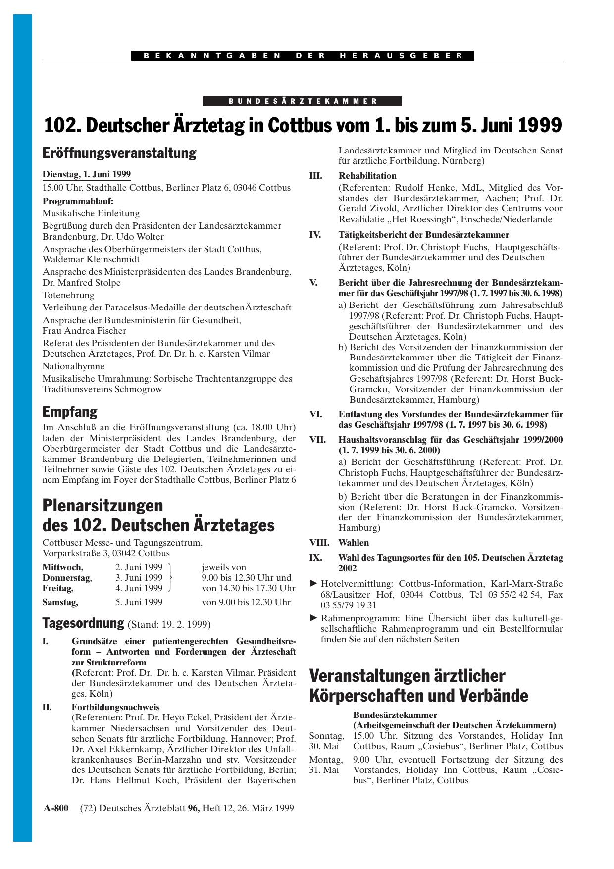 Vorschauseite 1: Veranstaltungen ärztlicher Körperschaften und Verbände