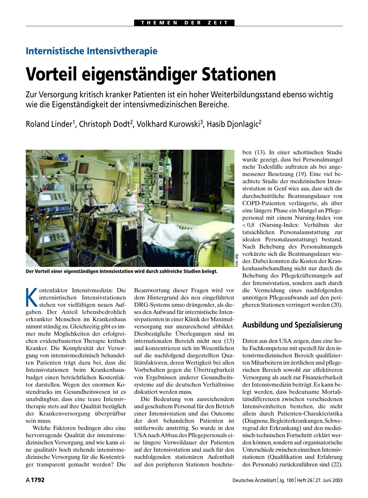 Vorschauseite 1: Internistische Intensivtherapie: Vorteil eigenständiger Stationen