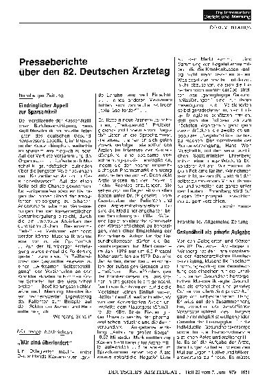 Vorschauseite 1: Presseberichte über den 82. Deutschen Ärztetag