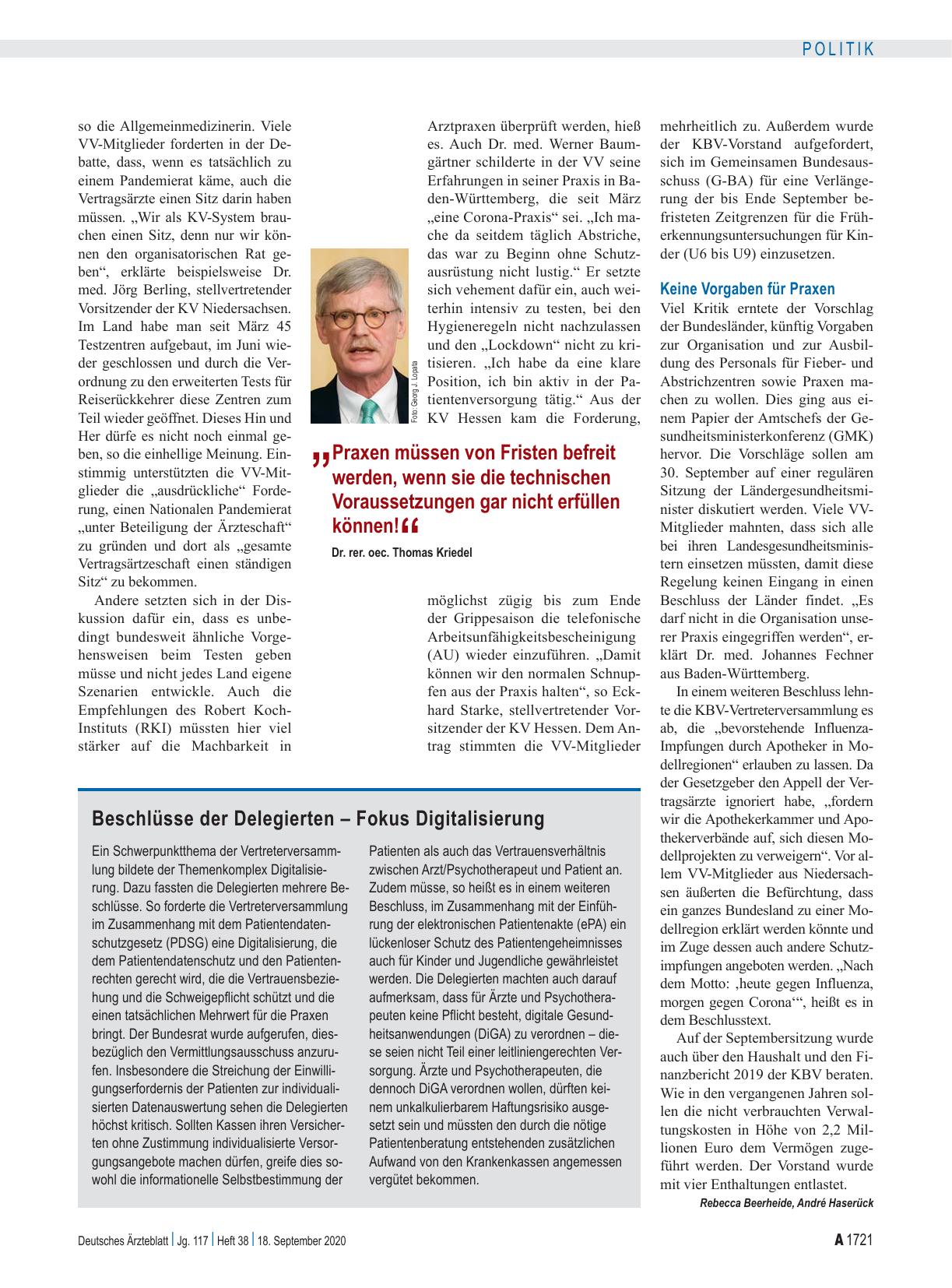 Vorschauseite 3: KBV-Vertreterversammlung: Klare Coronastrategie gefordert