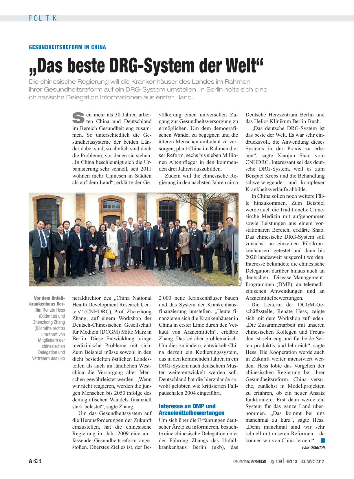 Vorschauseite 1: Gesundheitsreform in China: „Das beste DRG-System der Welt“