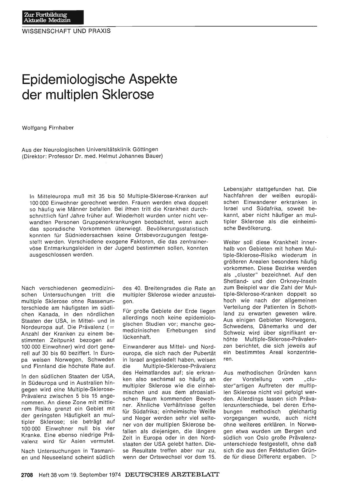 Vorschauseite 1: Epidemiologische Aspekte der multiplen Sklerose