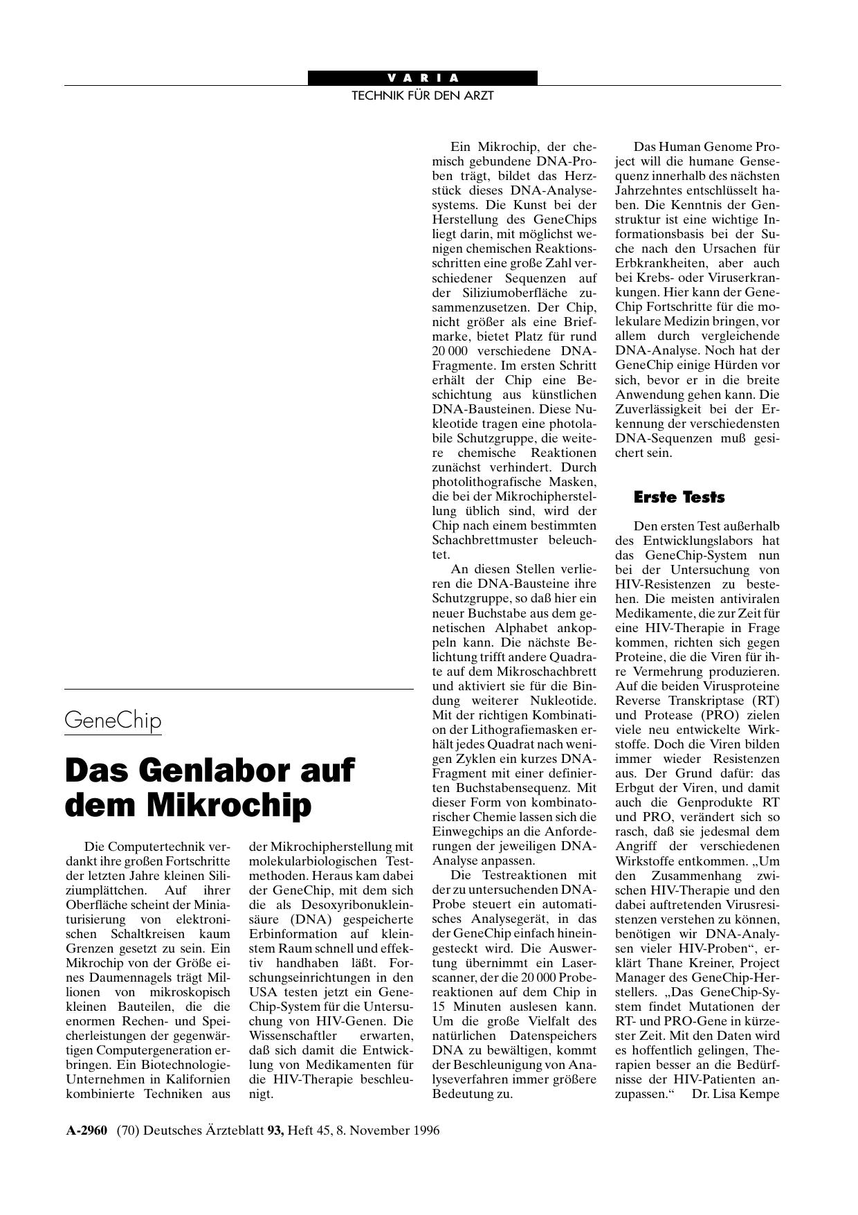 Vorschauseite 1: GeneChip: Das Genlabor auf dem Mikrochip