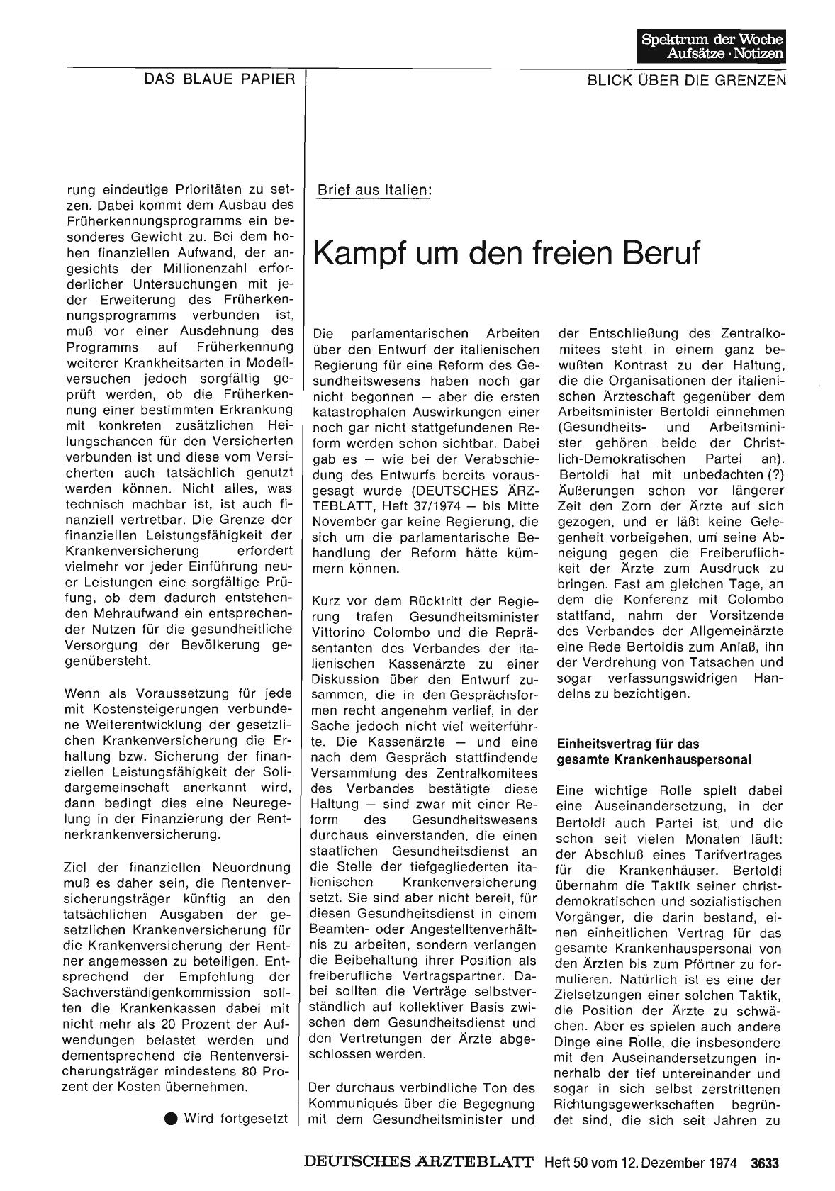 Vorschauseite 1: Brief aus Italien: Kampf um den freien Beruf