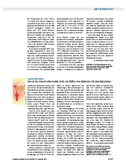 Vorschauseite 1: Vaginales Mikrobiom: Die Art der Geburt entscheidet nicht, wie Mütter ihre Bakterien mit dem Baby teilen.