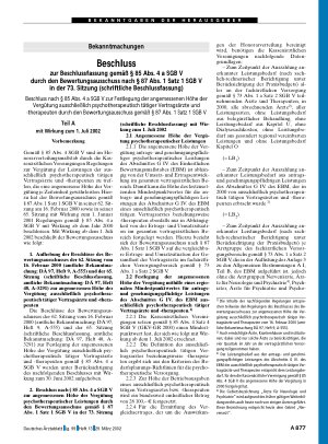 Vorschauseite 1: Bekanntmachungen: Beschluss zur Beschlussfassung gemäß § 85 Abs. 4 a SGB V durch den Bewertungsausschuss nach § 87 Abs. 1 Satz 1 SGB V in der 73. Sitzung (schriftliche Beschlussfa…