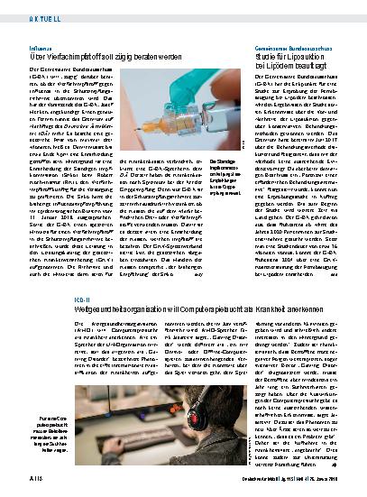 Vorschauseite 1: Gemeinsamer Bundesausschuss: Studie für Liposuktion bei Lipödem beauftragt