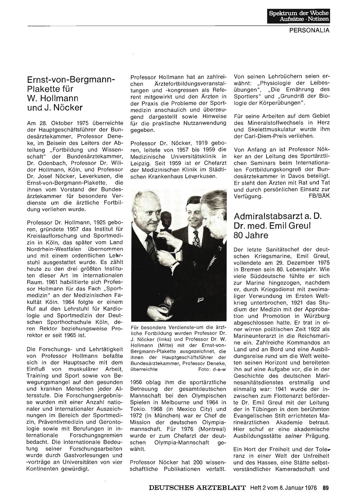 Vorschauseite 1: Admiralstabsarzt a. D. Dr. med. Emil Greul 80 Jahre