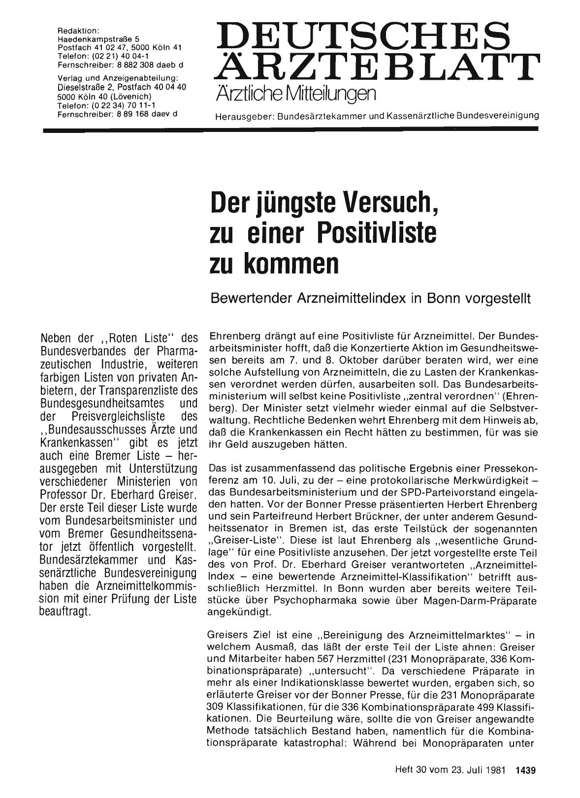 Vorschauseite 1: Der jüngste Versuch, zu einer Positivliste zu kommen