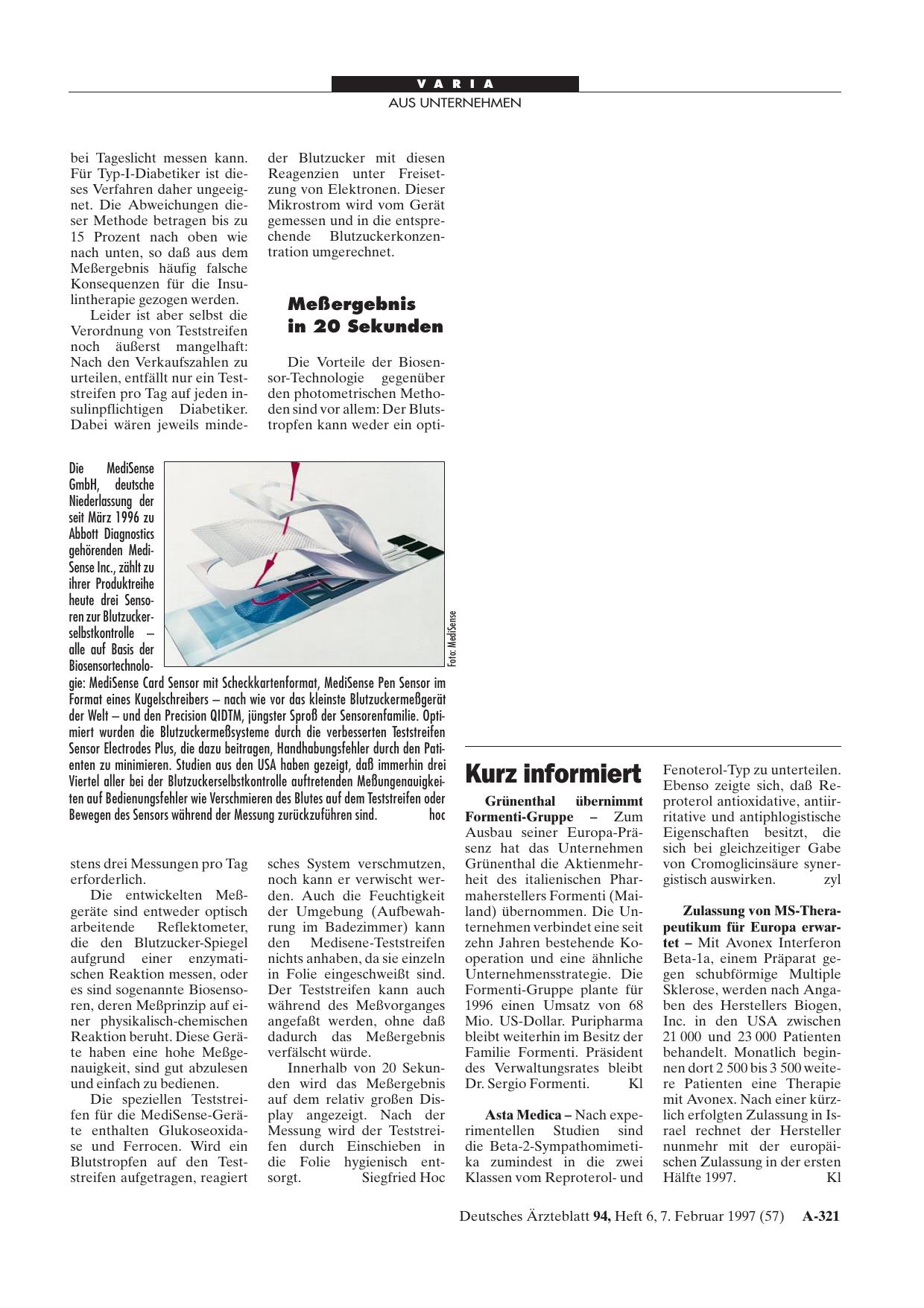 Vorschauseite 1: Sensoren zur Blutzuckerselbstkontrolle