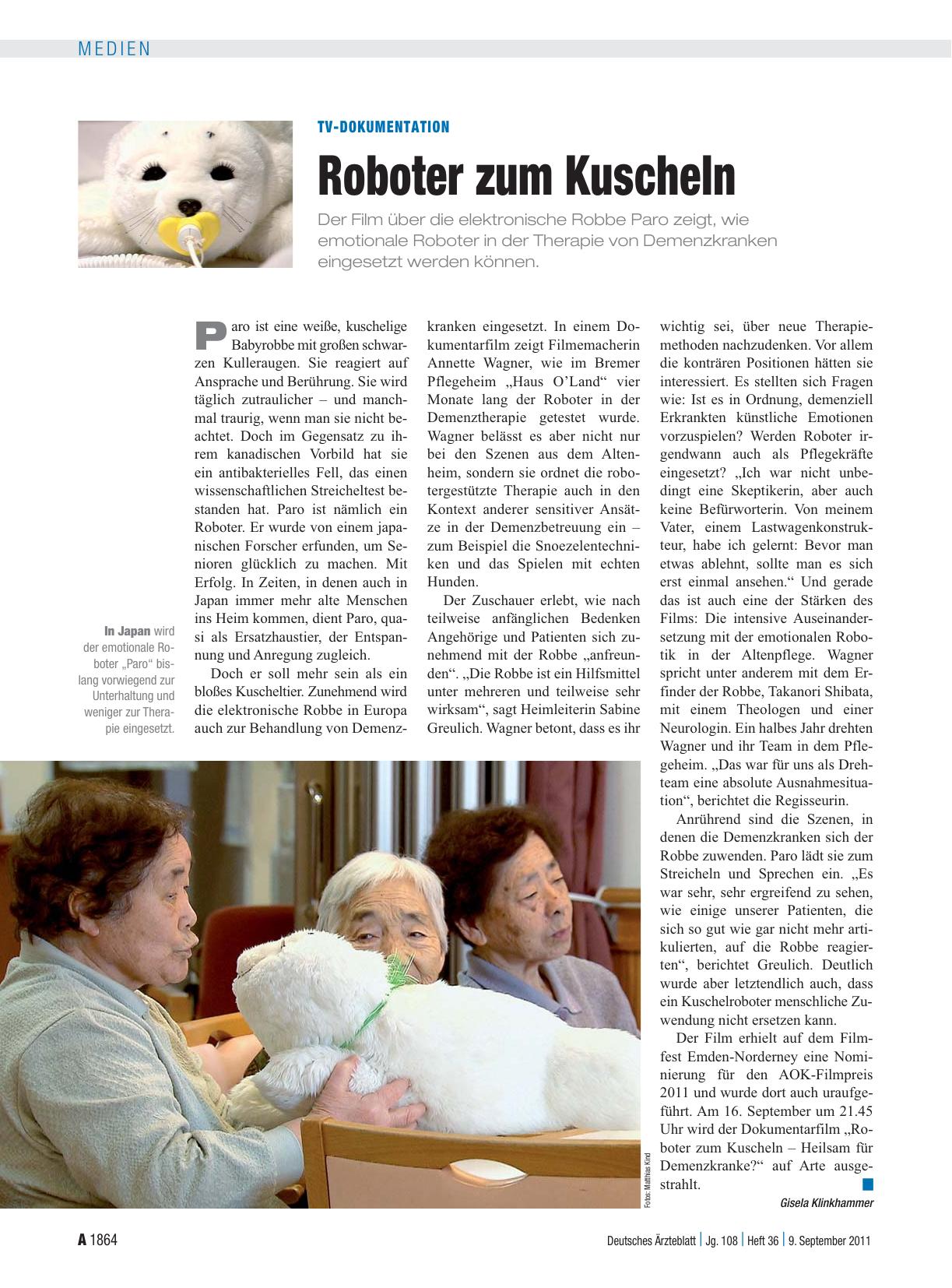 Vorschauseite 1: TV-Dokumentation: Roboter zum Kuscheln