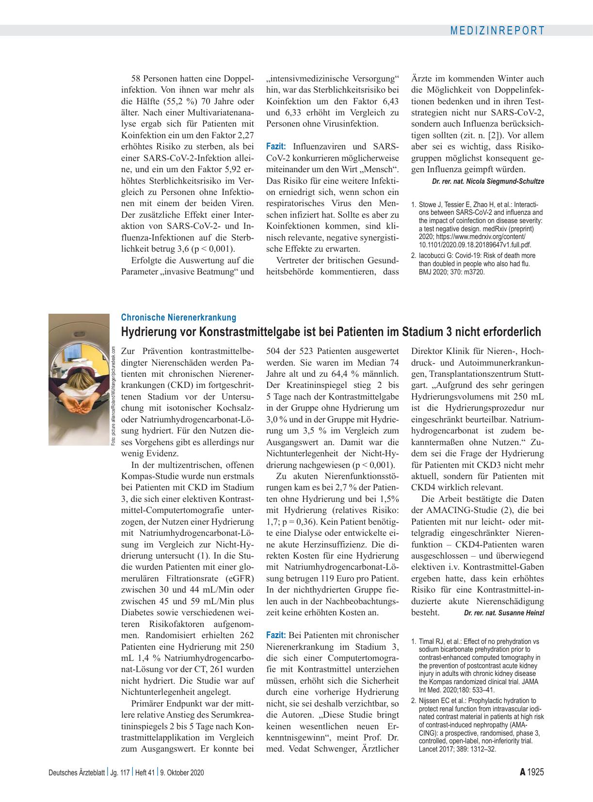 Vorschauseite 1: Chronische Nierenerkrankung: Hydrierung vor Konstrastmittelgabe ist bei Patienten im Stadium 3 nicht erforderlich