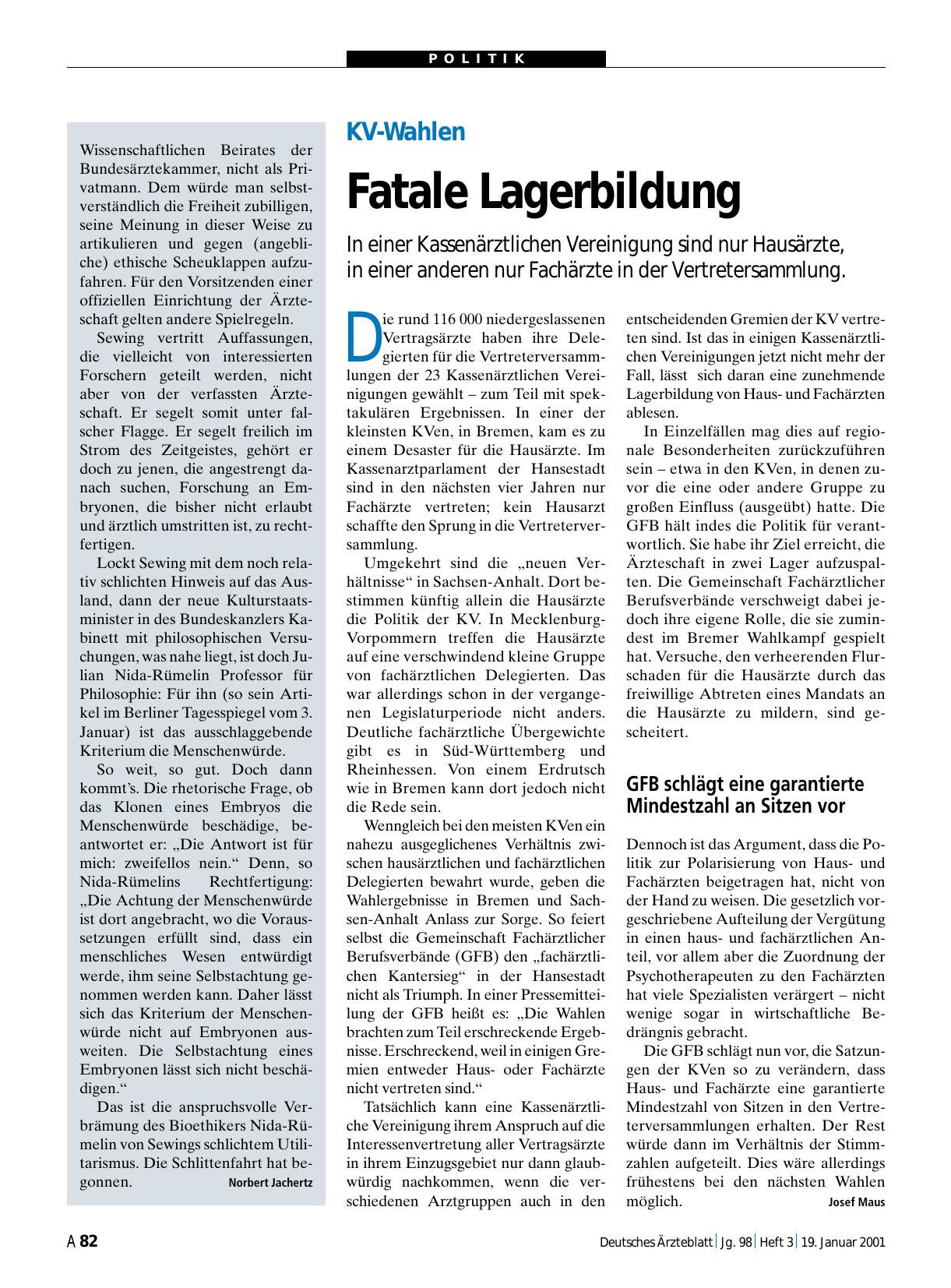 Vorschauseite 1: KV-Wahlen: Fatale Lagerbildung