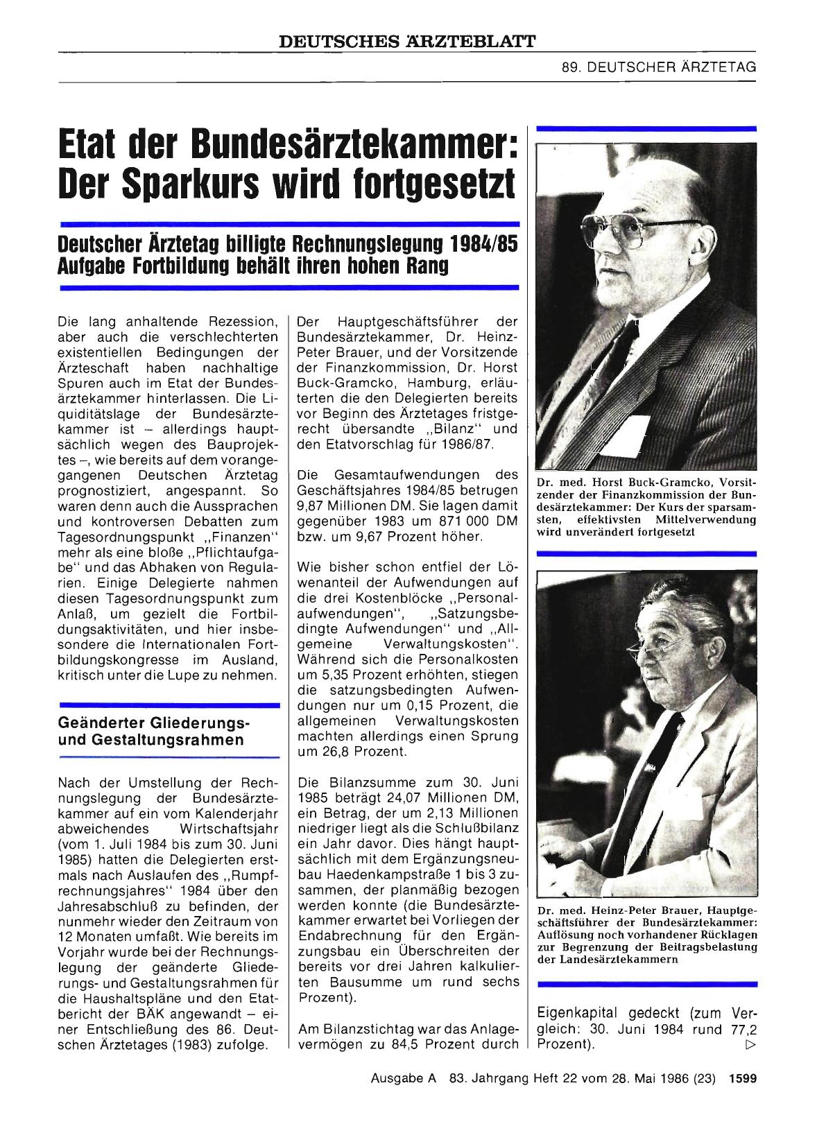 Vorschauseite 1: Etat der Bundesärztekammer: Der Sparkurs wird fortgesetzt