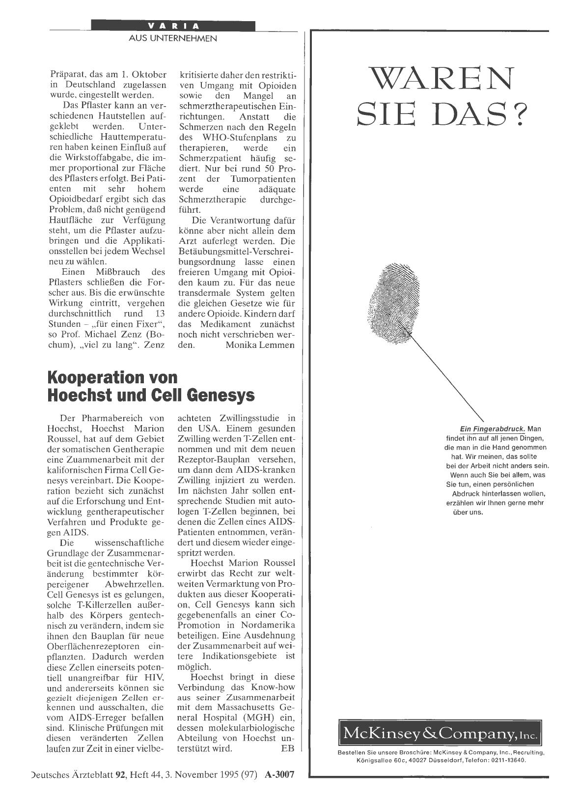 Vorschauseite 1: Kooperation von Hoechst und Cell Genesys