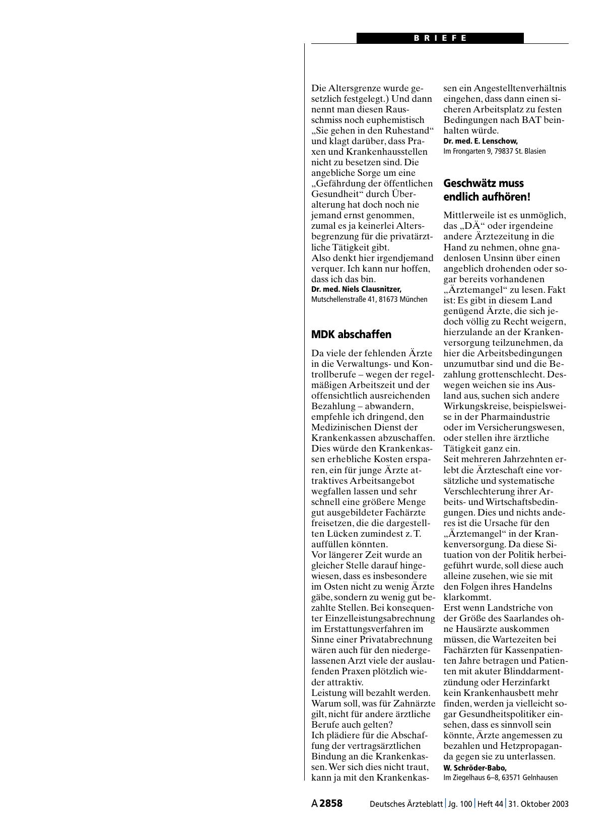 Vorschauseite 1: Ärztemangel: MDK abschaffen