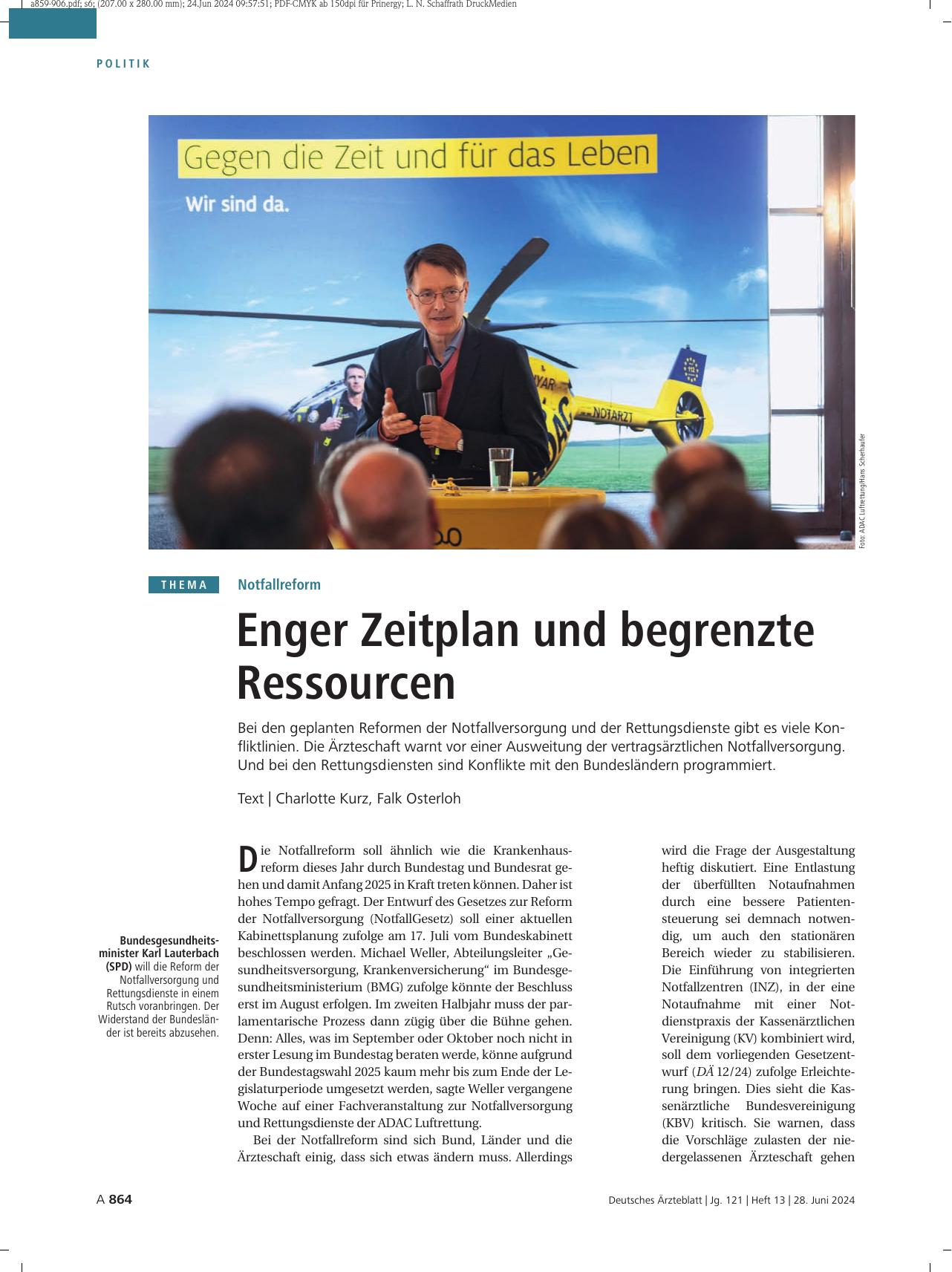 Vorschauseite 1: Notfallreform: Enger Zeitplan und begrenzte Ressourcen