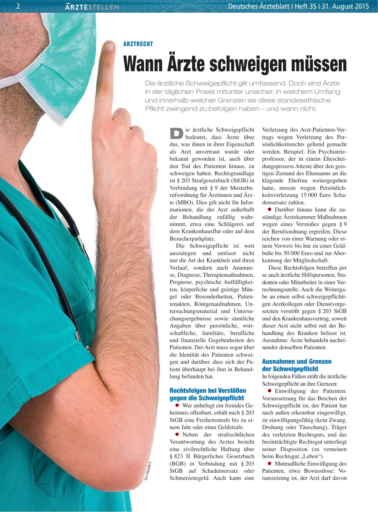 Vorschauseite 1: Arztrecht: Wann Ärzte schweigen müssen