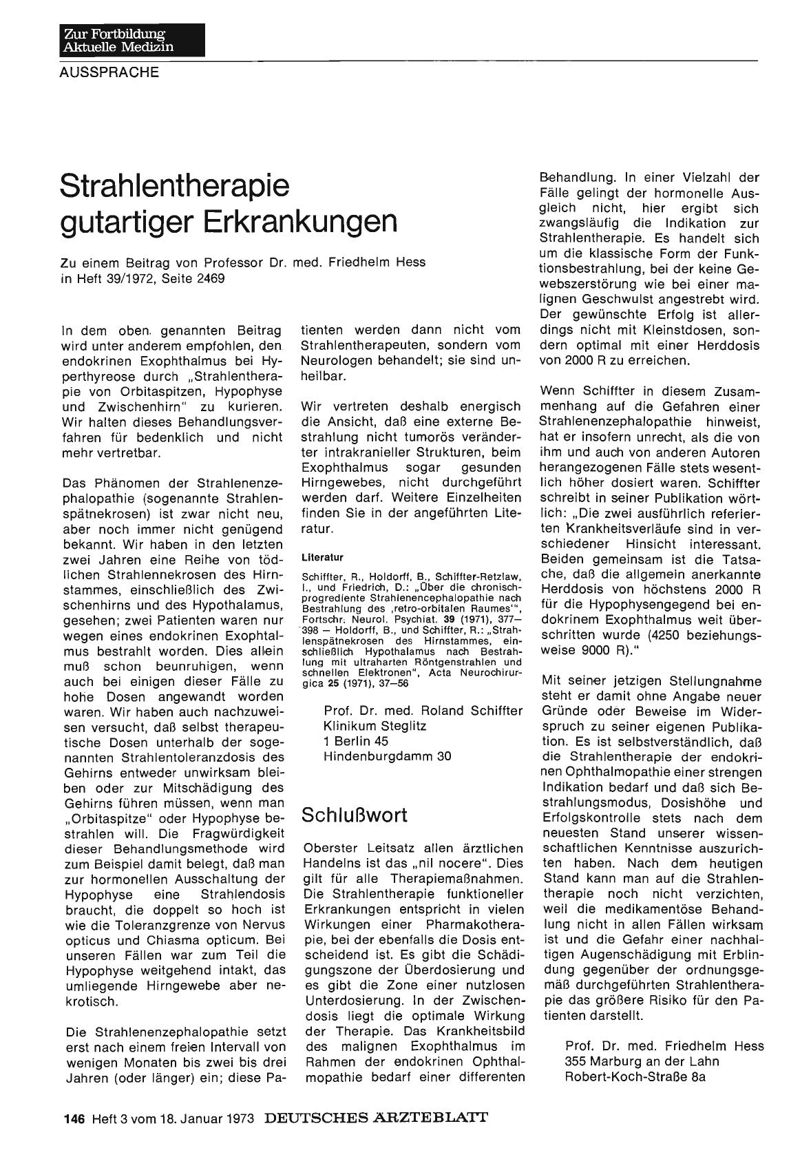 Vorschauseite 1: Strahlentherapie gutartiger Erkrankungen: Schlußwort
