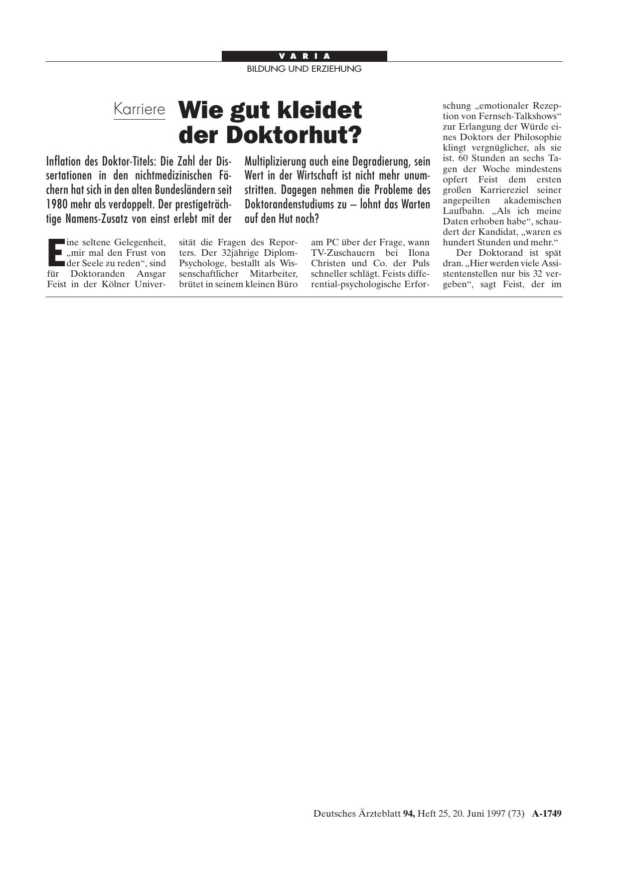 Vorschauseite 1: Karriere: Wie gut kleidet der Doktorhut?