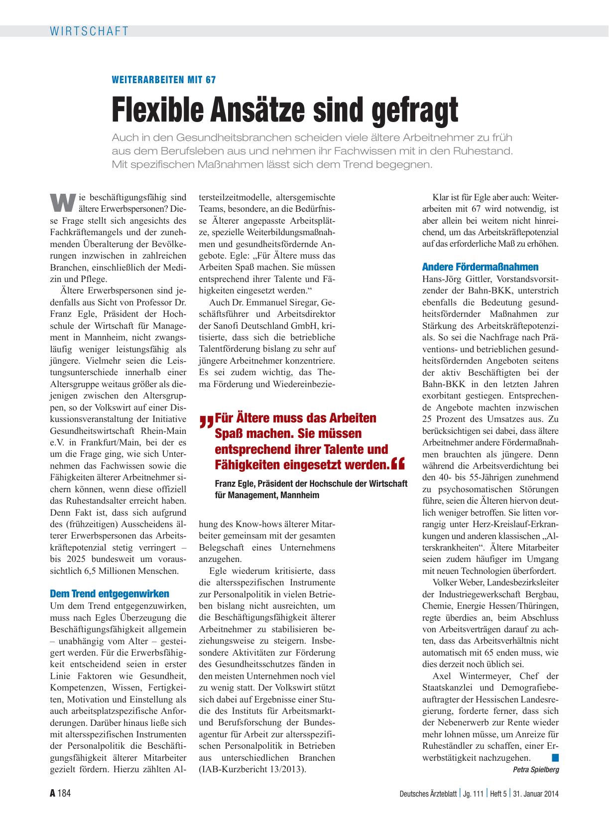 Vorschauseite 1: Weiterarbeiten mit 67: Flexible Ansätze sind gefragt