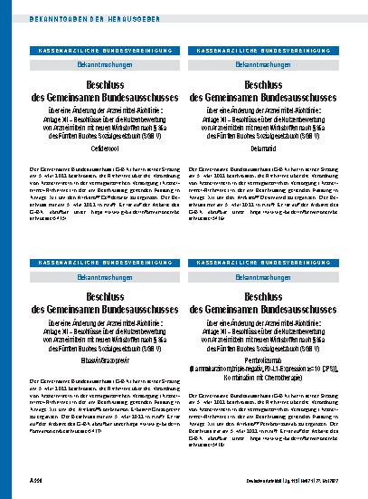 Vorschauseite 1: Beschluss des Gemeinsamen Bundesausschusses über eine Änderung der Arzneimittel-Richtlinie: Delamanid