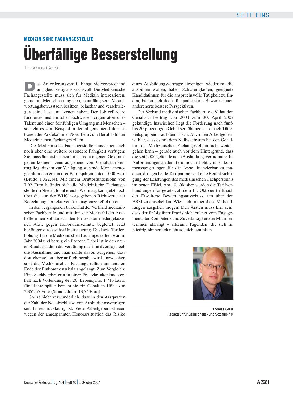 Vorschauseite 1: Medizinische Fachangestellte: Überfällige Besserstellung