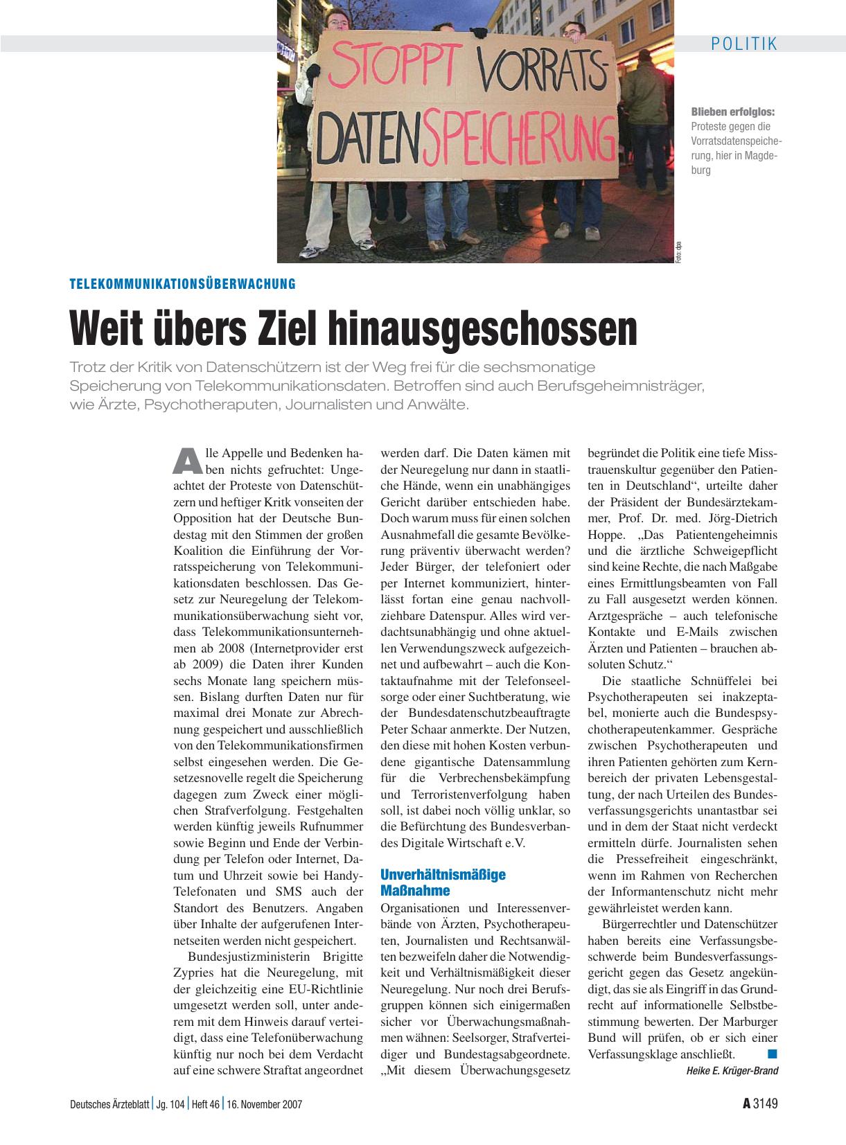 Vorschauseite 1: Telekommunikationsüberwachung: Weit übers Ziel hinausgeschossen