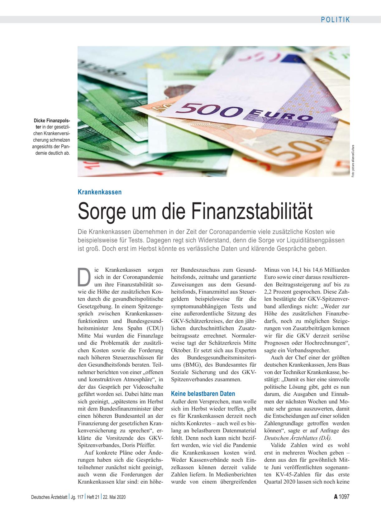 Vorschauseite 1: Krankenkassen: Sorge um die Finanzstabilität