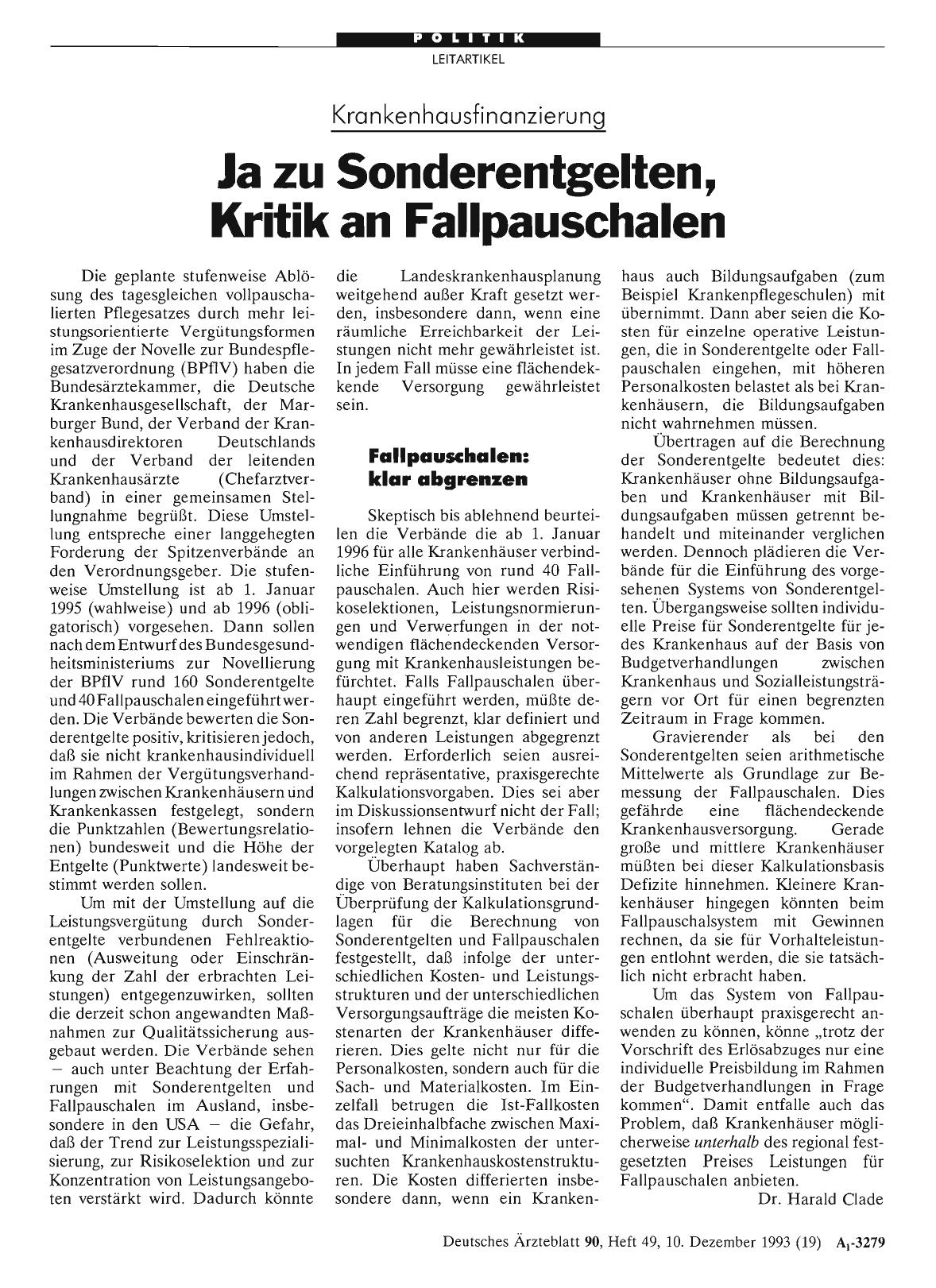 Vorschauseite 1: Krankenhausfinanzierung: Ja zu Sonderentgelten, Kritik an Fallpauschalen