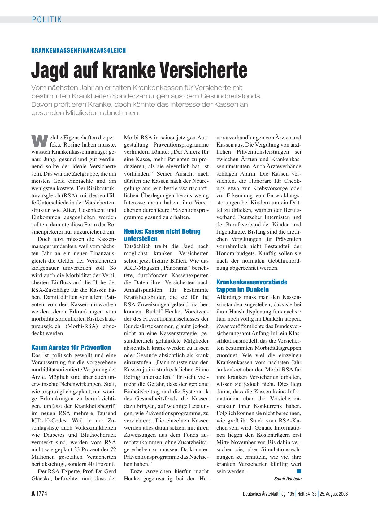 Vorschauseite 1: Krankenkassenfinanzausgleich: Jagd auf kranke Versicherte