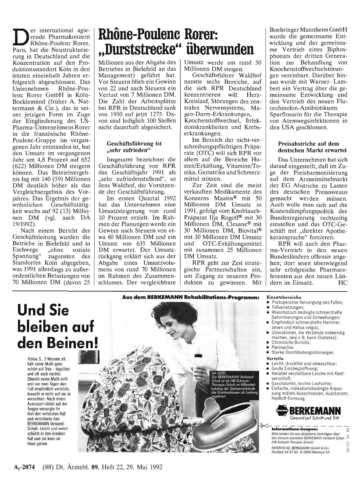 Vorschauseite 1: Rhône-Poulenc Rorer: „Duststrecke“ überwunden
